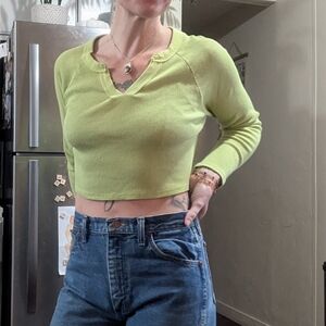 Lime Green Cropped Long Sleeve Shirt Wild Fable Small